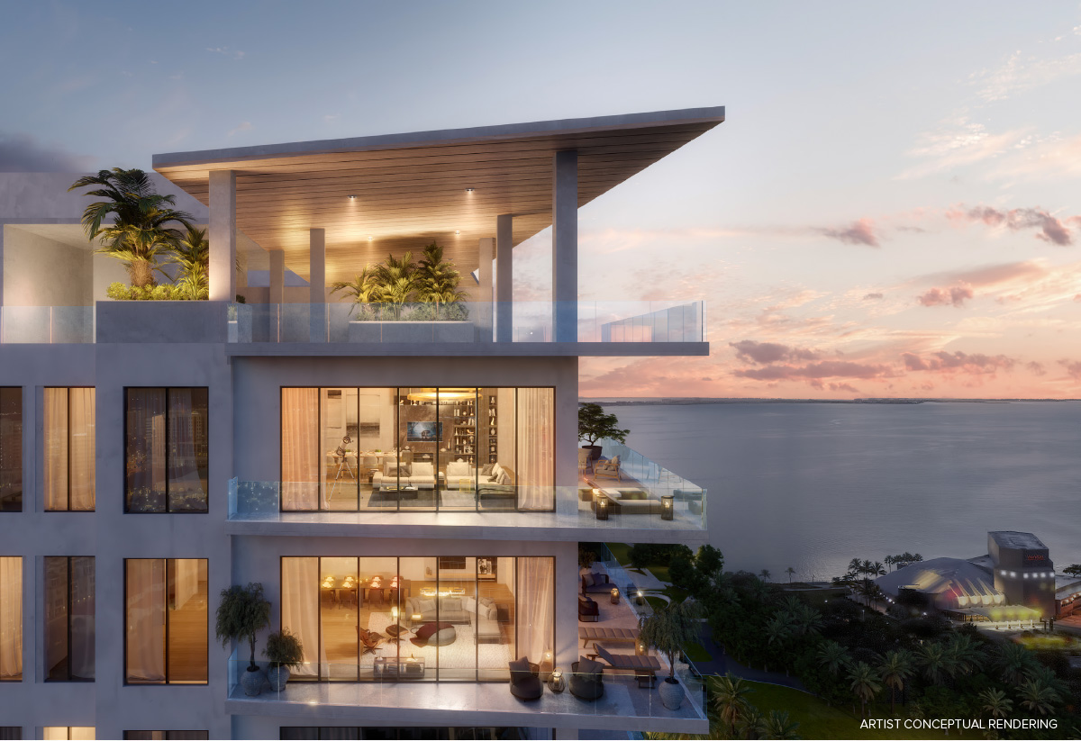 Exterior rendering at sunset